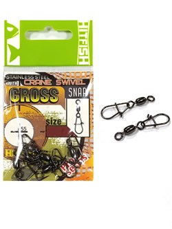 Застежка с вертлюгом HITFISH Stainless Steel Crane Swivel with Cross Snap №00 40lb 18кг уп. (7 шт) 30459 - фото 39093