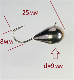 Мормышка вольфрам (капля) д.9мм. 10,3гр цв, серебро 31020 - фото 40287