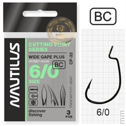 Крючок офсетный Nautilus Cutting Point Wide Gape CP-33 BC №6/0 (уп. 3шт) 21756 - фото 23420