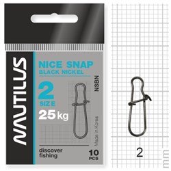 Застежка Nautilus Nice Snap black nickel size # 2 тест 25кг уп (10 шт) 11551 - фото 6732