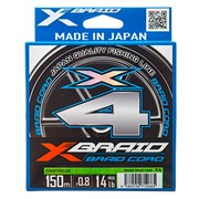 Шнур YGK X-Braid Braid Cord X4 150m Chartreuse #0.8, 0.148мм, 14lb, 6.3кг 14711