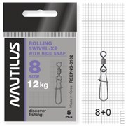 Вертлюг Nautilus с застежкой Rolling Swivel 0102 with Nice Snap size # 8 тест 12кг (уп. 5шт) 18115