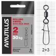 Вертлюг Nautilus с застежкой Rolling Swivel  0101 with Nice Snap size # 2 тест 30кг(уп 5шт) 10022