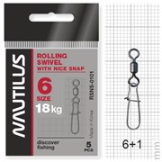 Вертлюг Nautilus с застежкой Rolling Swivel 0101 with Nice Snap size # 6 тест 18кг (уп. 5шт) 10029